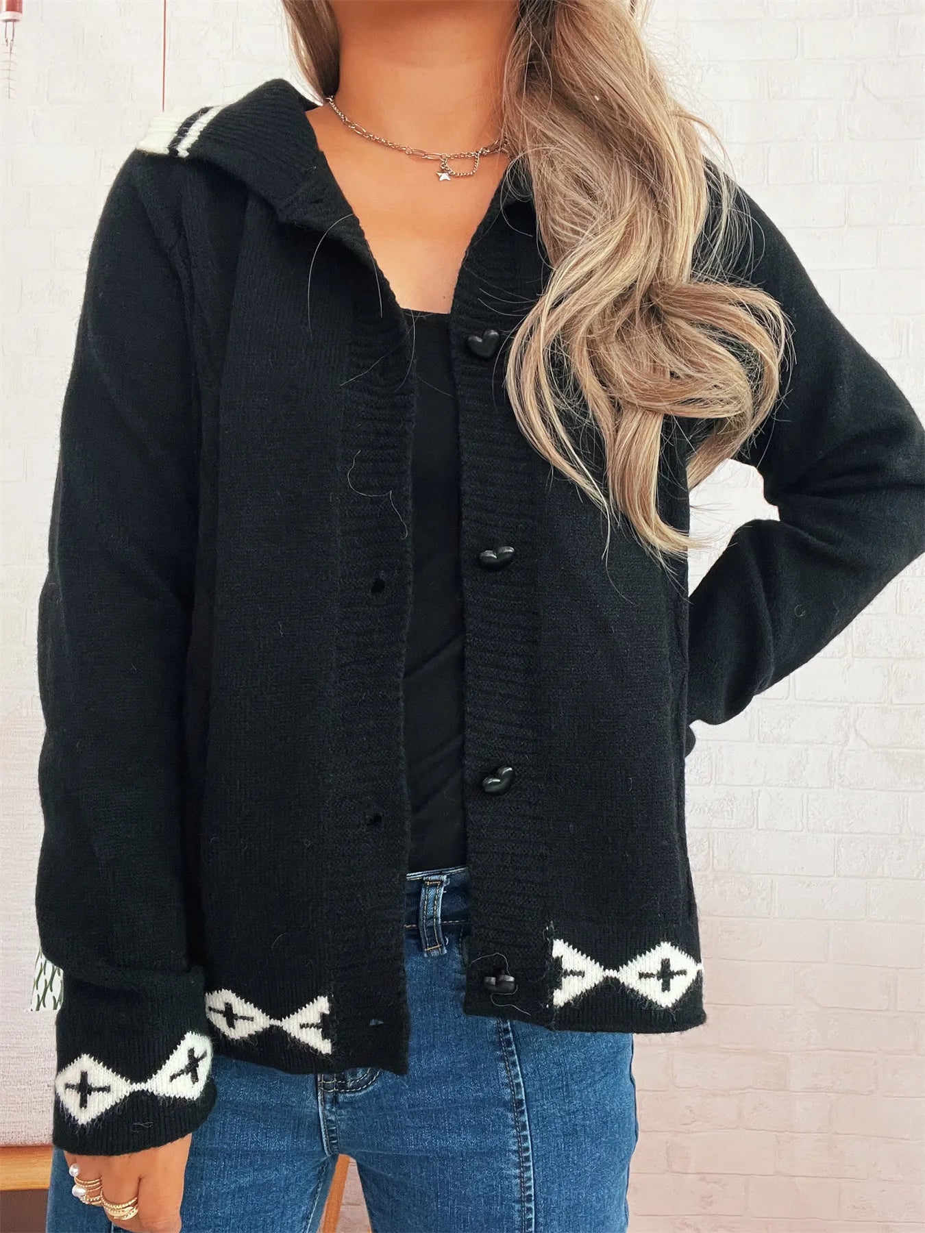 Heart Button Long Sleeve Cardigan 