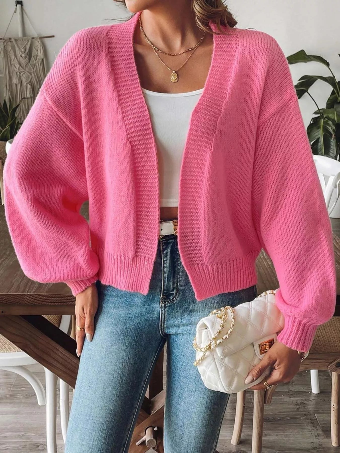 Open Front Dropped Shoulder Cardigan 