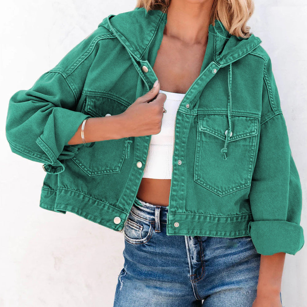 Hooded Dropped Shoulder Denim Jacket 