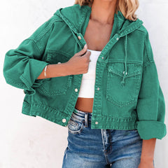 Hooded Dropped Shoulder Denim Jacket 
