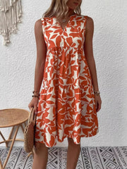 Full Size Printed Notched Sleeveless Mini Dress Plus Size 