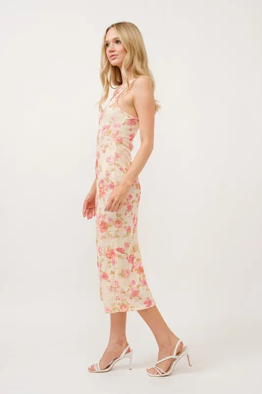 And The Why Floral Fishnet Bodycon Midi Dress 