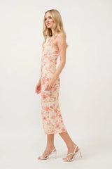 And The Why Floral Fishnet Bodycon Midi Dress 