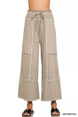 Zenana French Terry Washed Exposed-seam Wide Leg Pants 