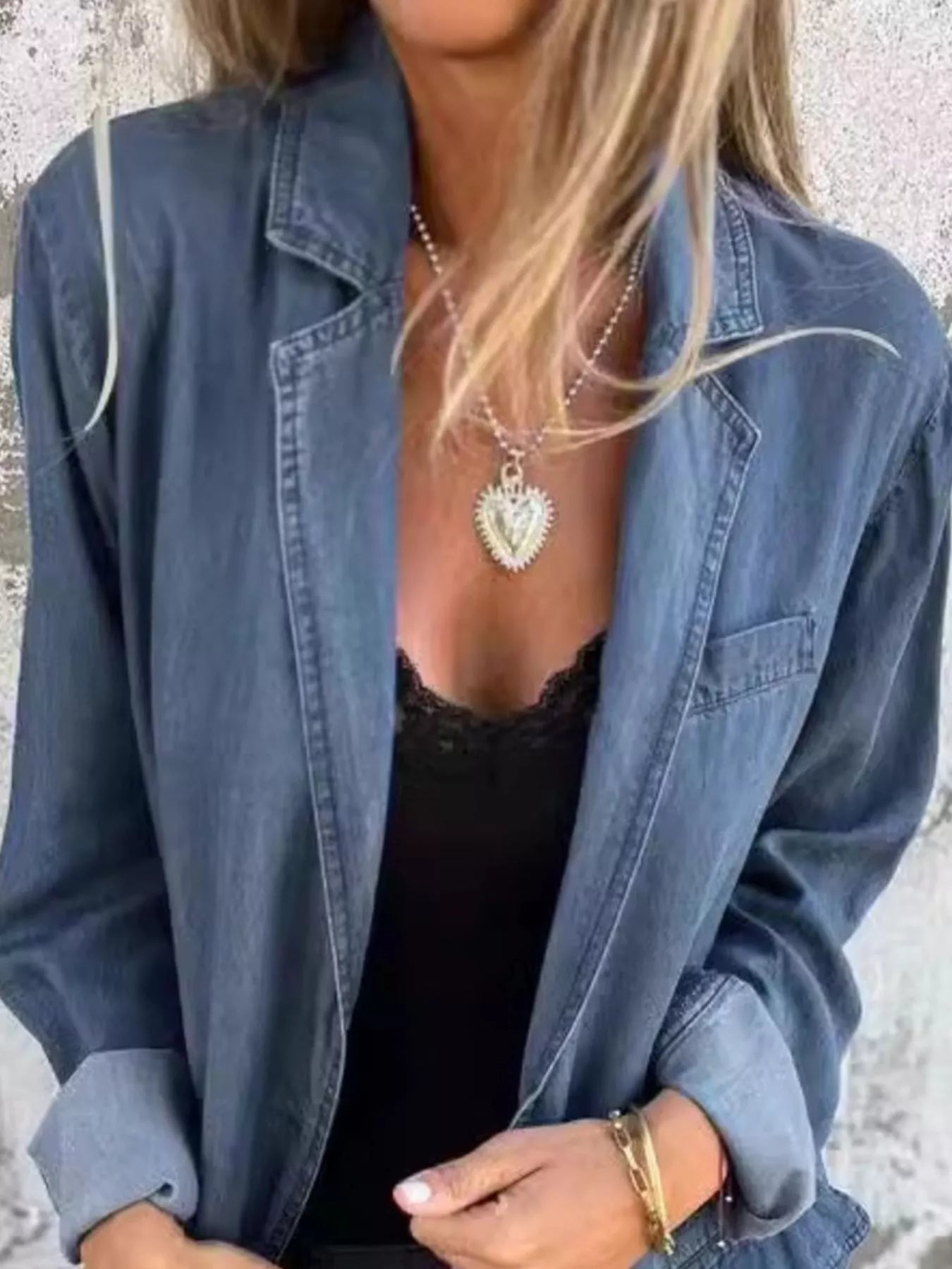 Full Size Button Down Denim Blazer Plus Size 