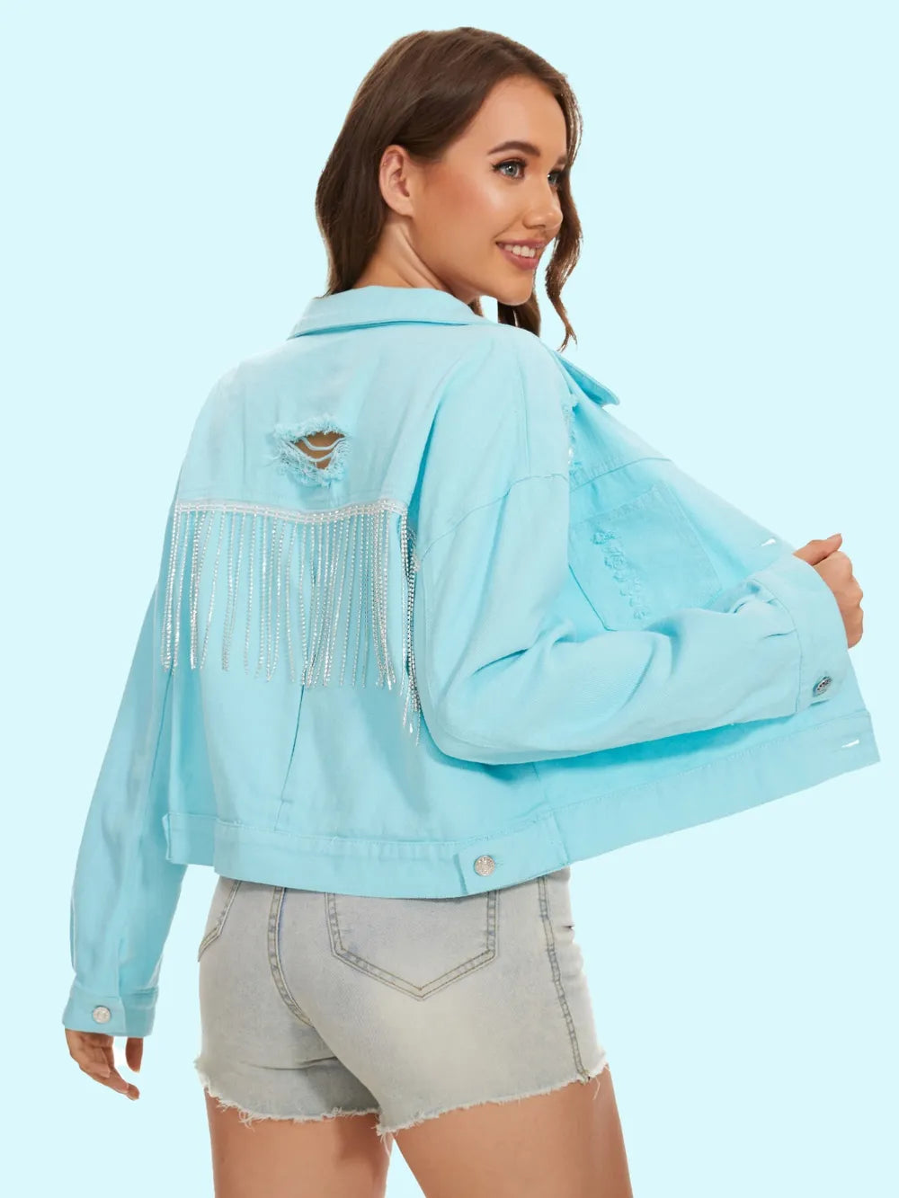 Distressed Distressed Button Up Denim Jacket 