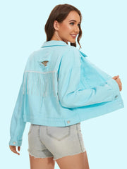 Distressed Distressed Button Up Denim Jacket 