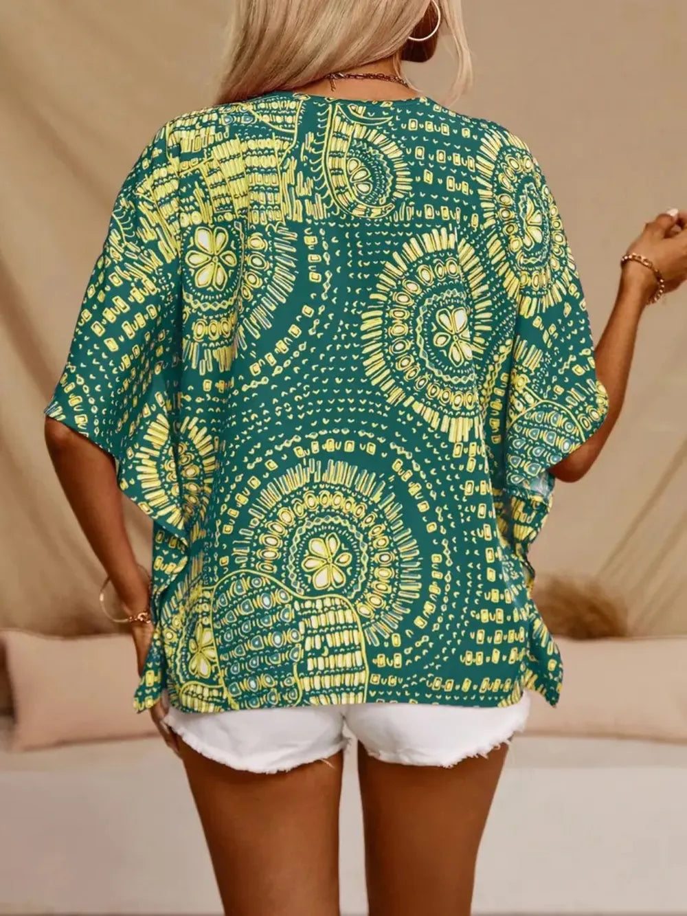 Printed V-Neck Half Sleeve Top 
