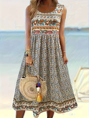 Plus Size Floral Print Sleeveless Midi Dress 