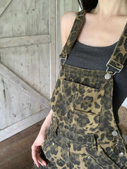 Leopard Print Denim Overall Dress 