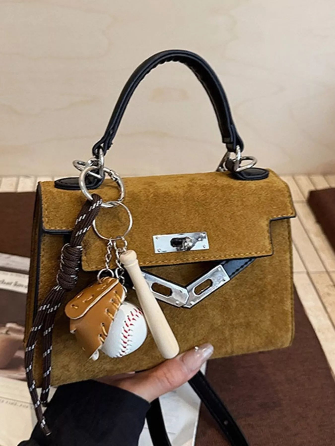 Crossbody Bag with Baseball Charm 
