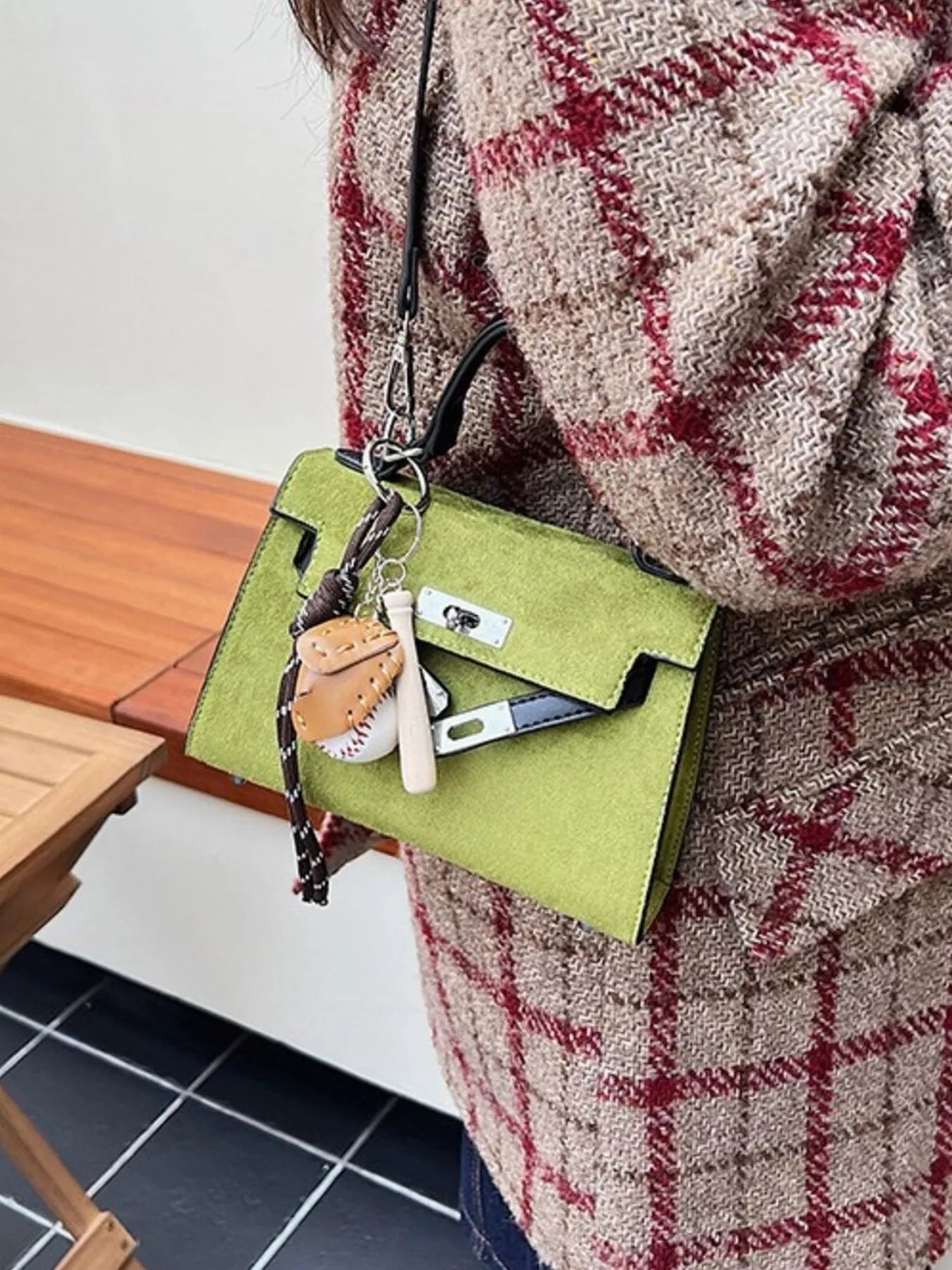 Crossbody Bag with Baseball Charm 