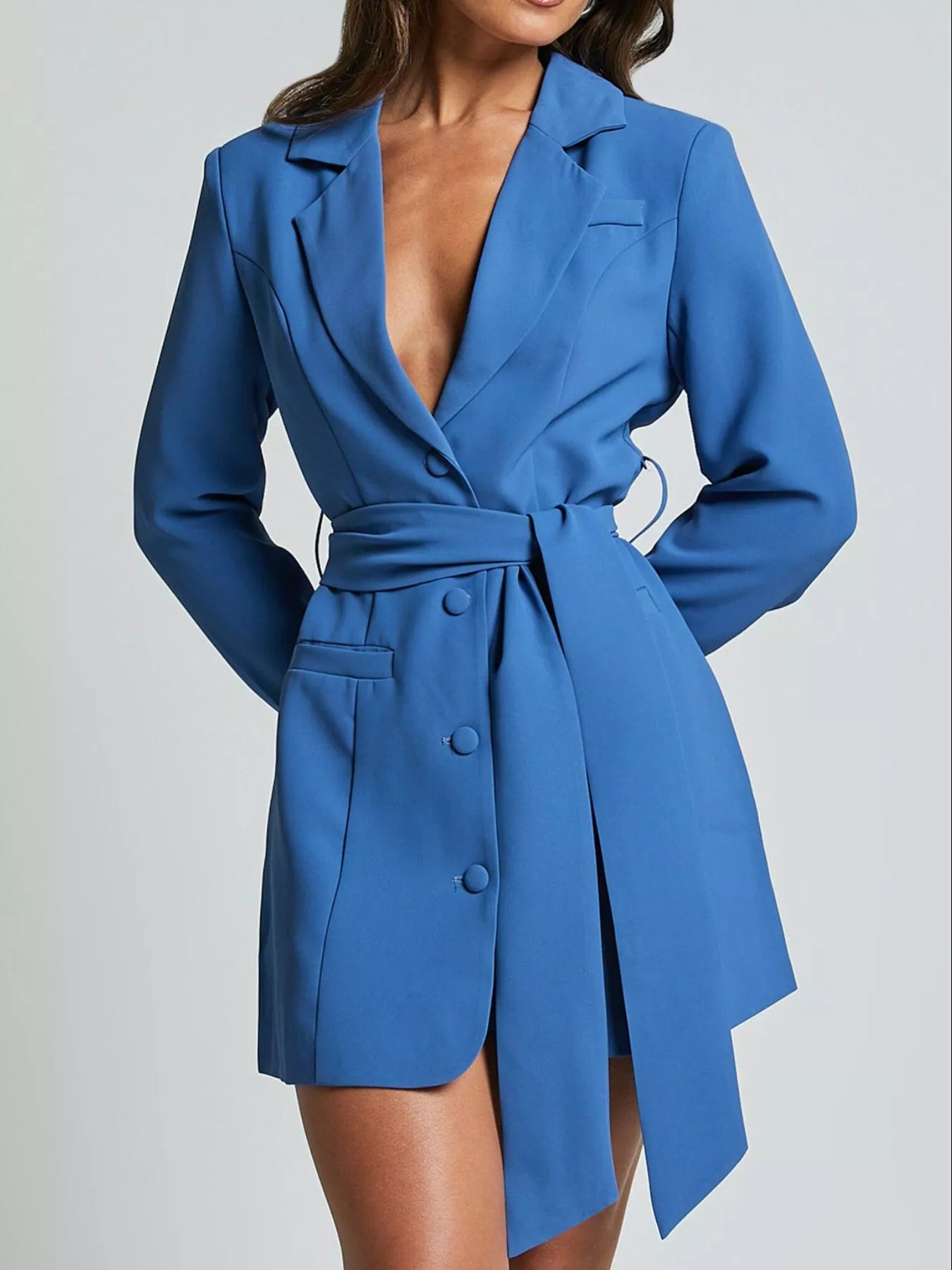 Lapel Collar Tie Waist Blazer 