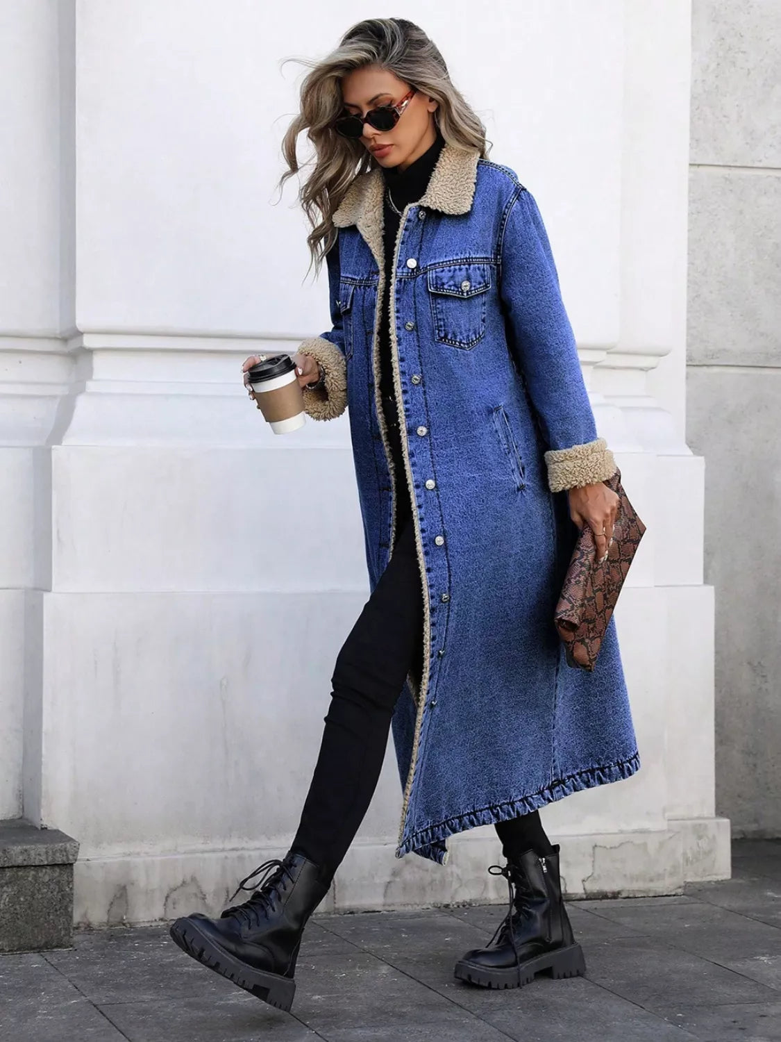 Sherpa Lined Longline Denim Jacket 