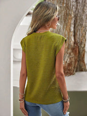 Textured Round Neck Cap Sleeve Top 