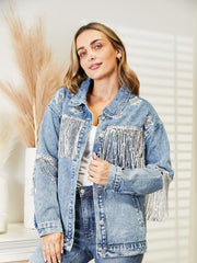 Fringe Detail Long Sleeve Denim Jacket 