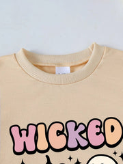 Children's Halloween Graphic Round Neck Top and Pants Set 