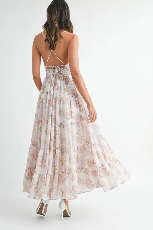 MABLE Floral Print Tiered Cami Maxi Dress 