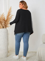 Honey Plus Size Contrast Notched Neck T-Shirt 