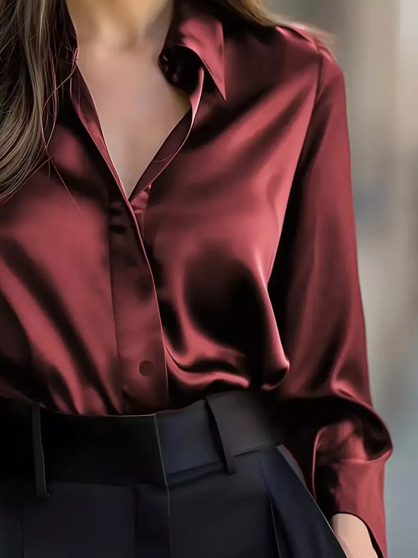 Button Down Collared Neck Long Sleeve Shirt 