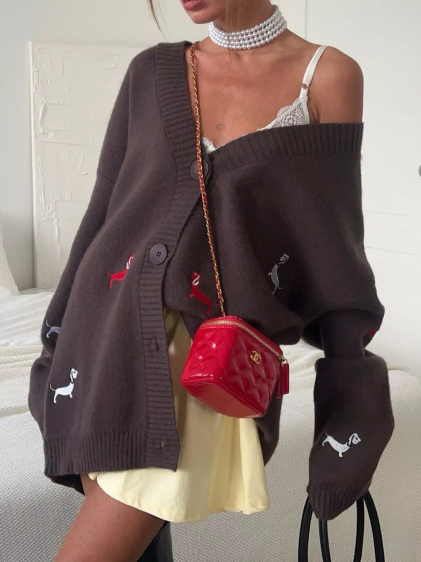 Embroidered Button Up Cardigan 