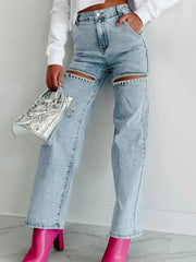 High Waist Cut-Out Wide Leg Jeans 