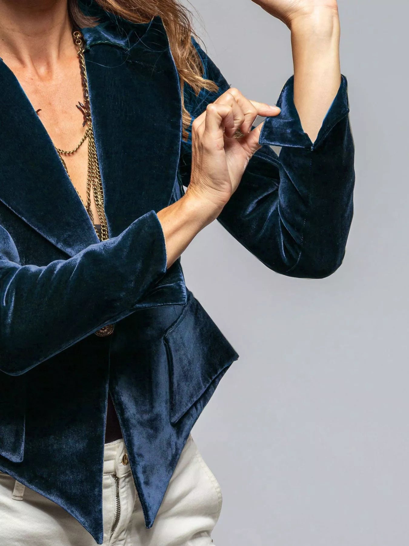 Velvet Lapel Collar One Button Blazer 