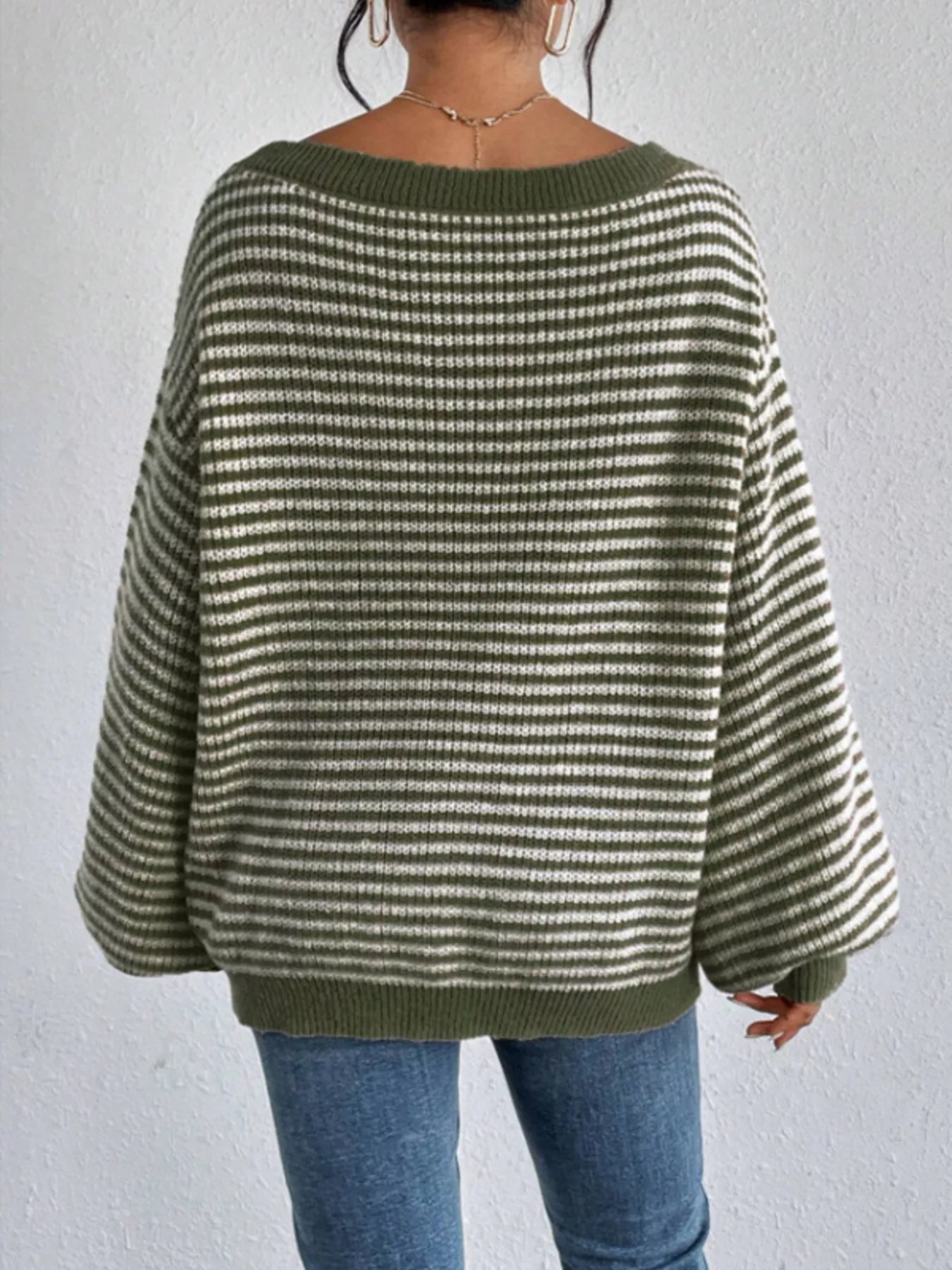 Striped Boat Neck Long Sleeve Sweater 