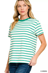 Zenana Striped Round Neck Short Sleeve T-Shirt 