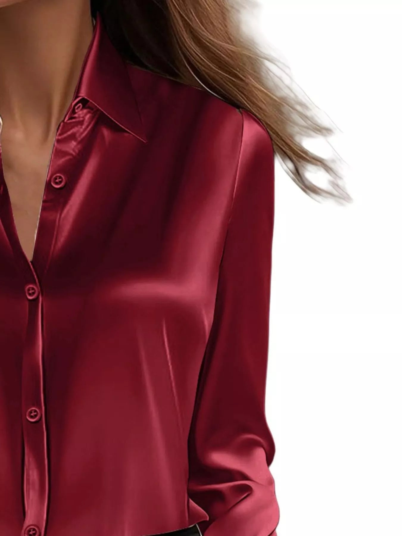 Full Size Button Down Collared Neck Long Sleeve Shirt Plus Size 
