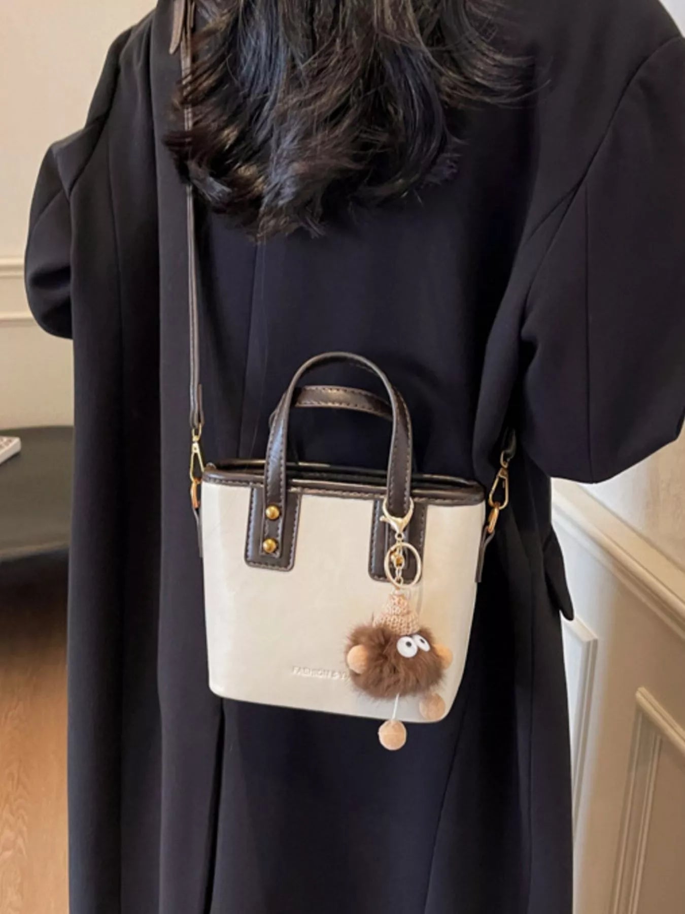 Leather Crossbody Bag with Charm 