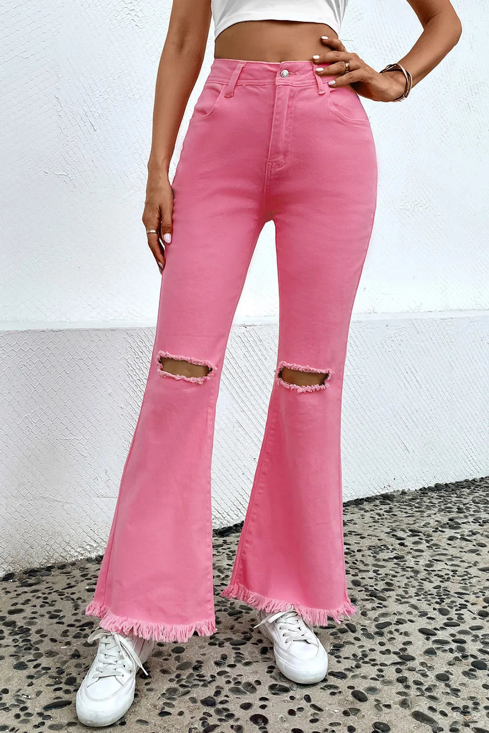 Distressed Raw Hem Bootcut Jeans 