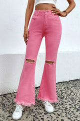 Distressed Raw Hem Bootcut Jeans 