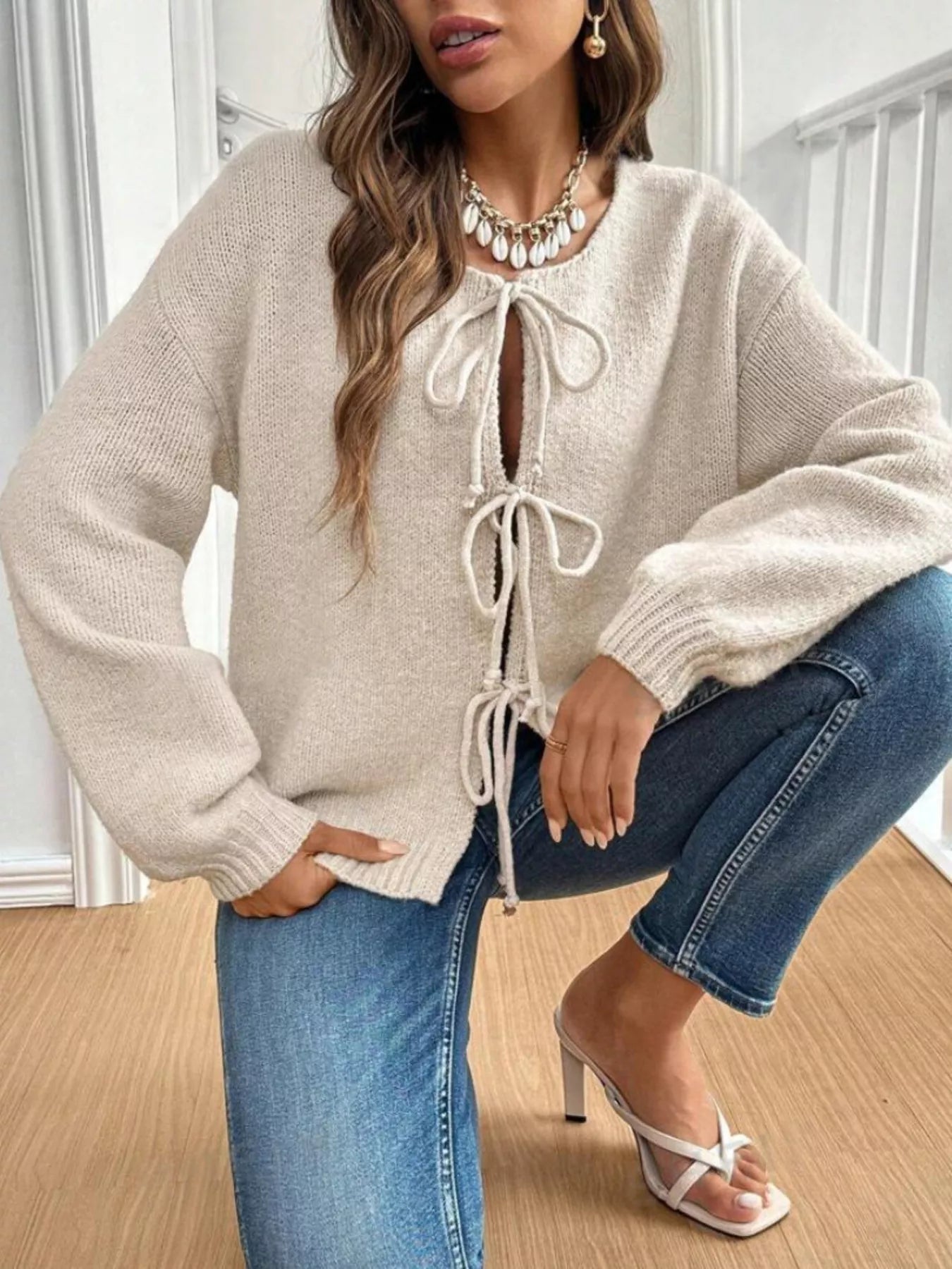 Tie-Front Long Sleeve Cardigan 