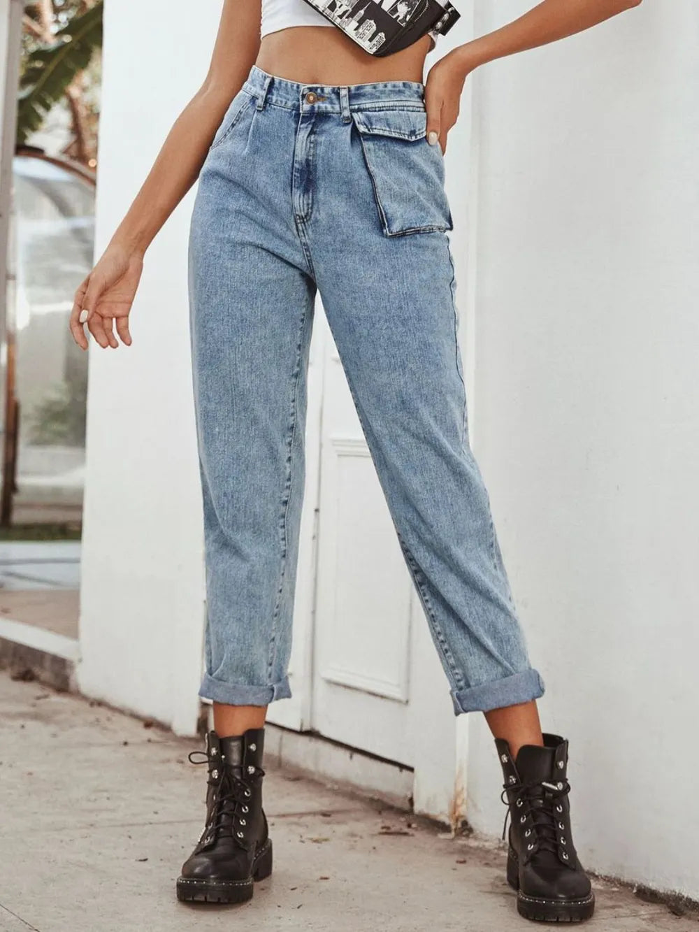 High Waist Straight Leg Jeans 