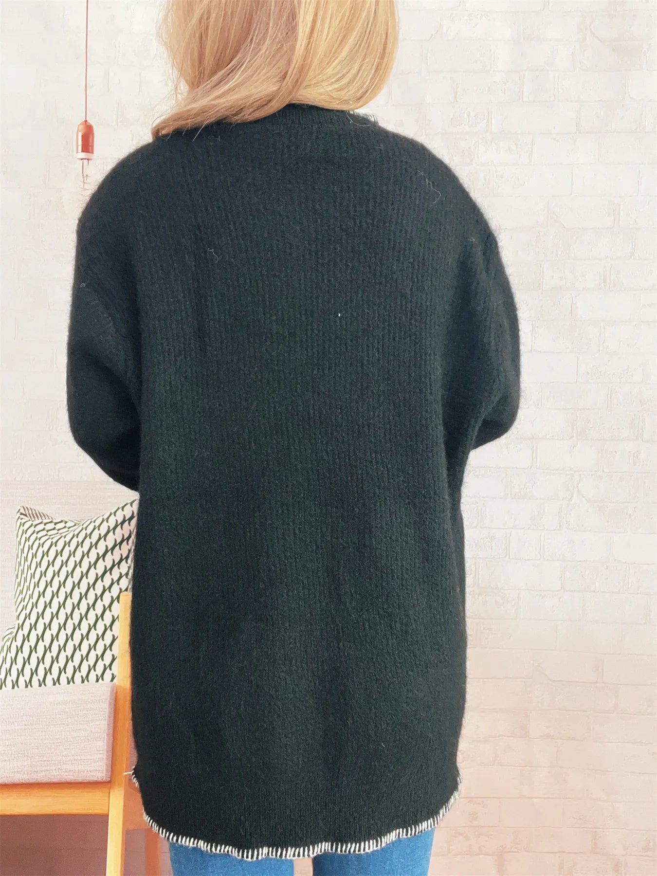 Ribbed Button Detail Long Sleeve Sweater 