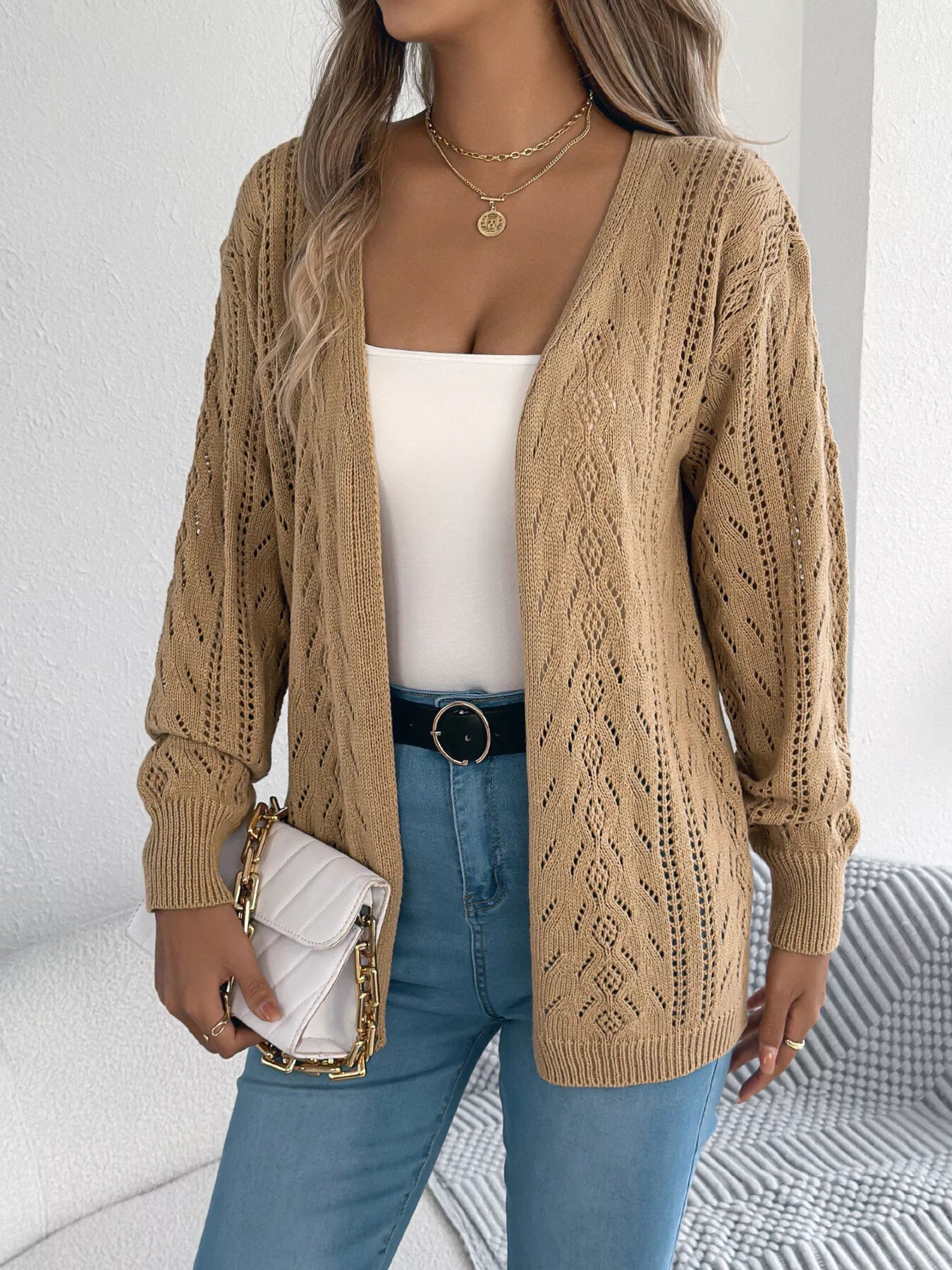 Openwork Open Front Cardigan 