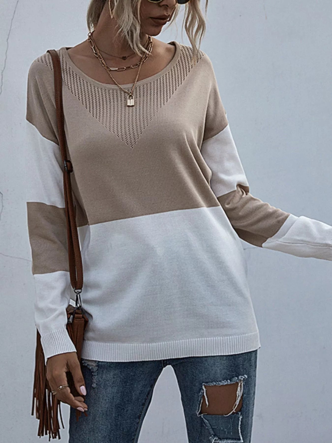Color Block Round Neck Sweater 