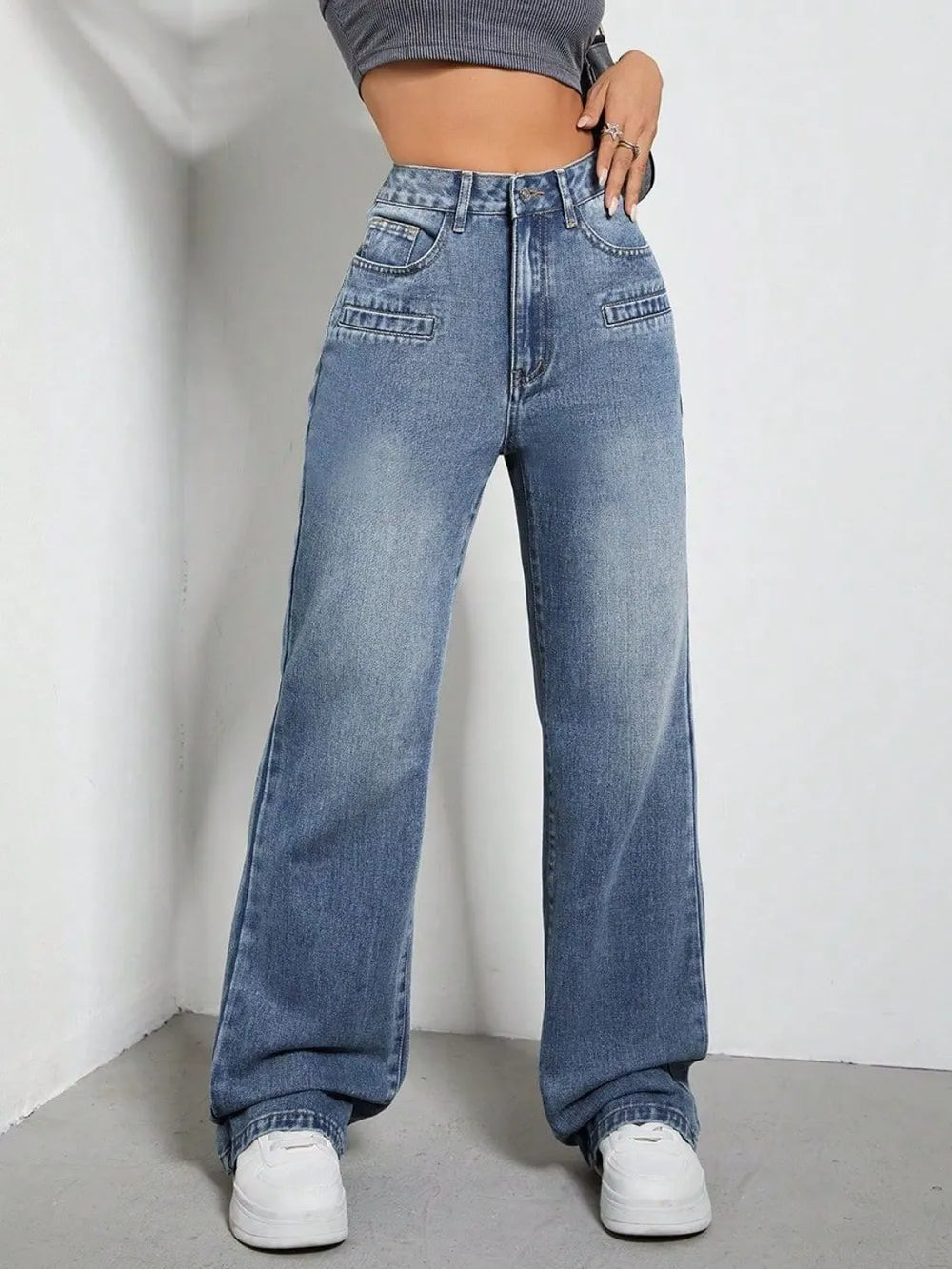 High Rise Wide Leg Jeans with Pockets 