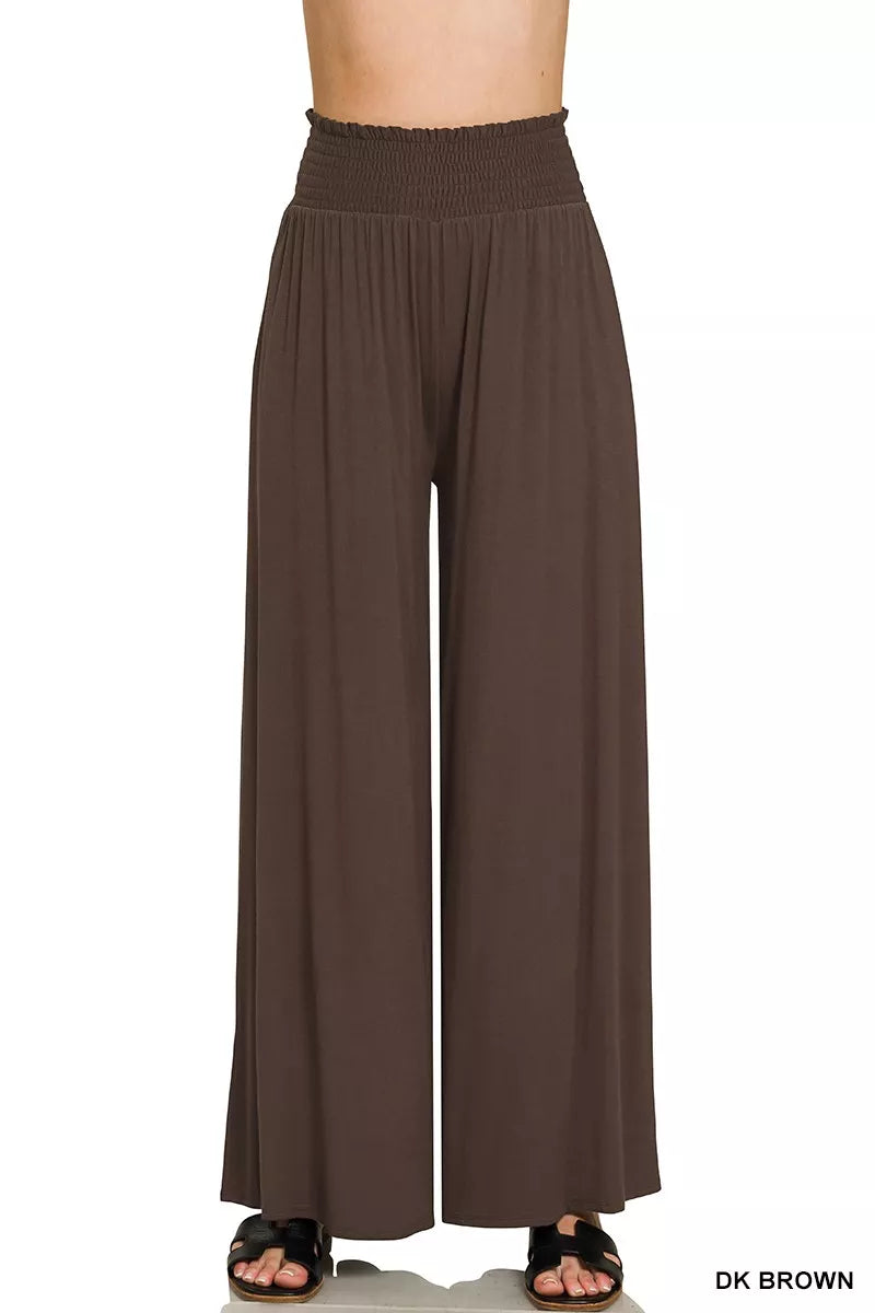 Zenana Smocked Waist Wide Leg Palazzo Pants 