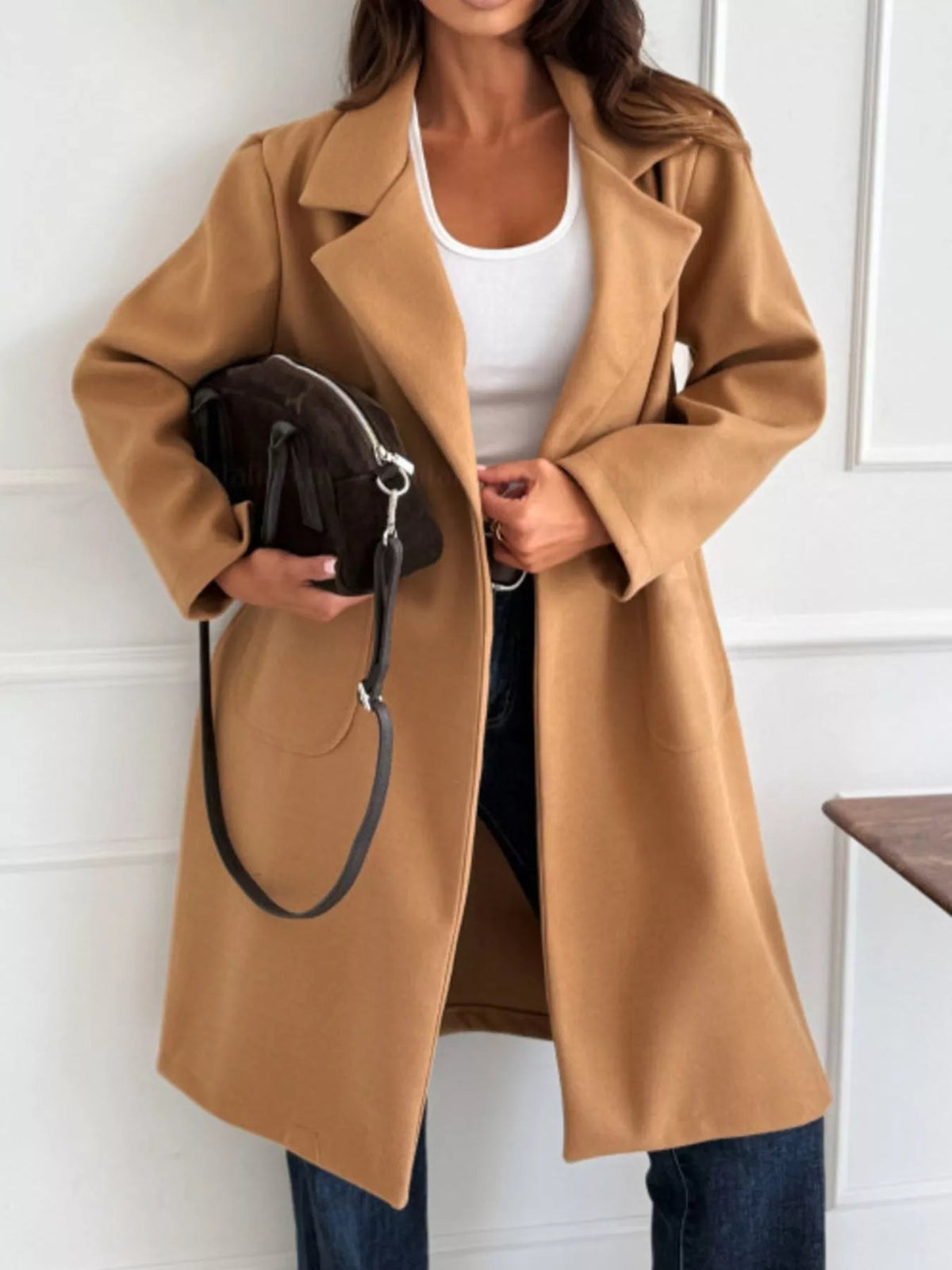 Long-Sleeve Single-Breasted Trench Coat 