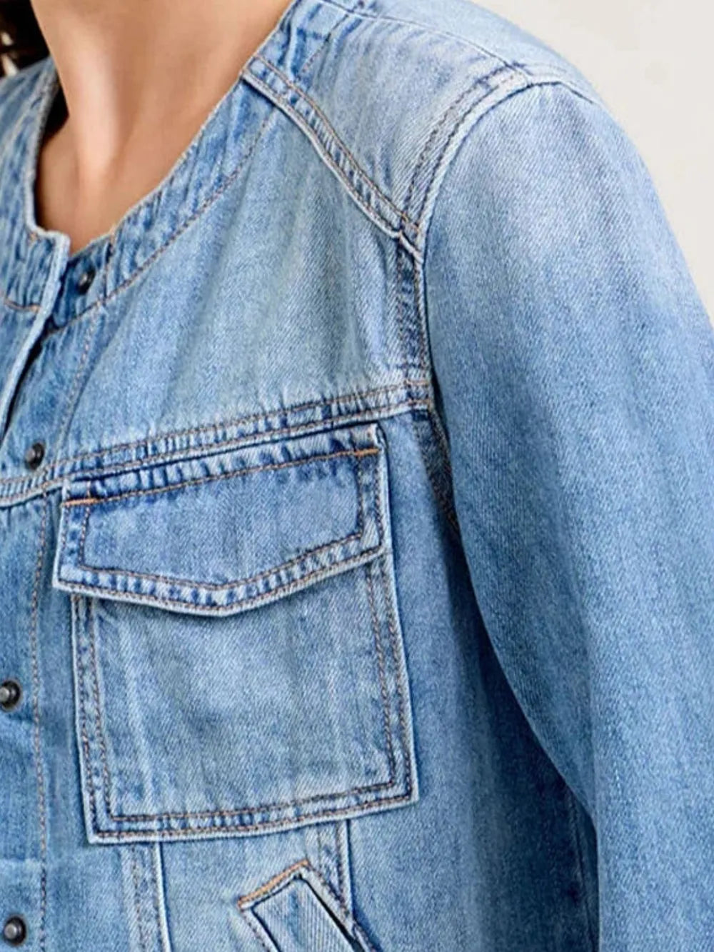 Snap Down Dropped Cargo Denim Jacket 