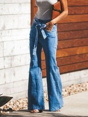 High-Waisted Tie-Front Flare Jeans 