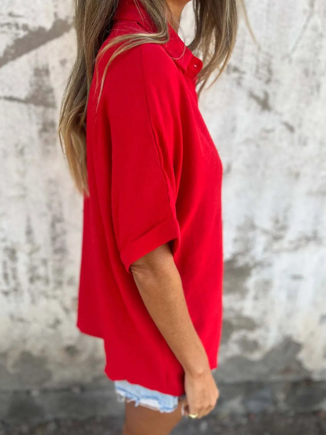 Full Size Collared Neck Half Sleeve Shirt Plus Size 