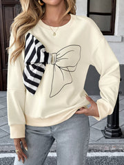 Bow Round Neck Dropped Shoulder Sweatshirt 