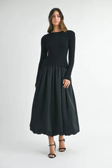 MABLE Ribbed Poplin Mix Midi Sweater Dress 
