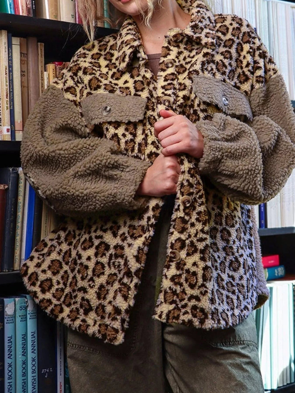 Leopard Print Teddy Fleece Jacket 