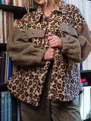 Leopard Print Teddy Fleece Jacket 