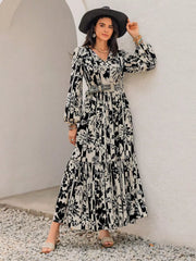 Plus Size Floral Print Balloon Sleeve Maxi Dress 