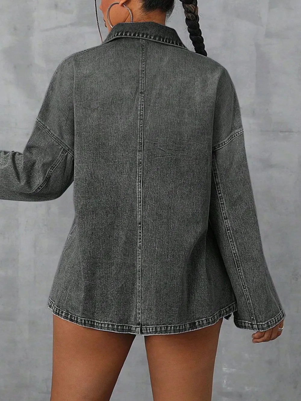 Collared Neck Drop Shoulder Denim Top 